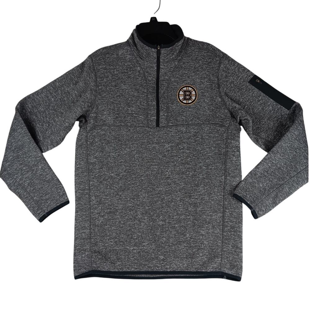 Antigua Boston Bruins Half Zip Pullover Mens M Smoke Gray Mock Neck Mid Weight